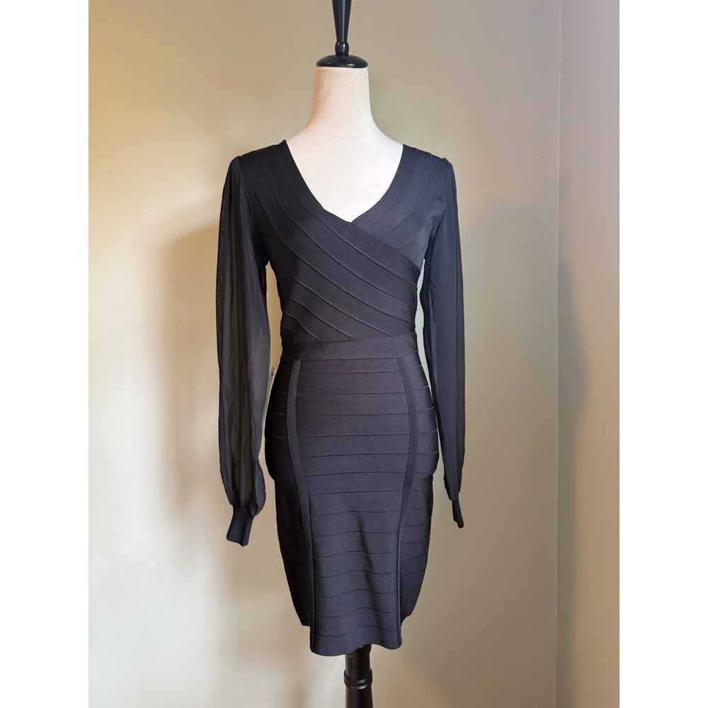 Bebe Black Bandage mini Dress Sheer ‎ Sleeve Cutout sexy NWT m y2k whimsi goth
